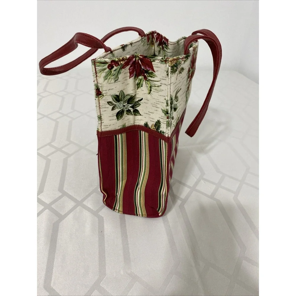 VintageLongaberger Bag Red Stripe Poinsettia‎ Gift Holiday Tote Gift Bag